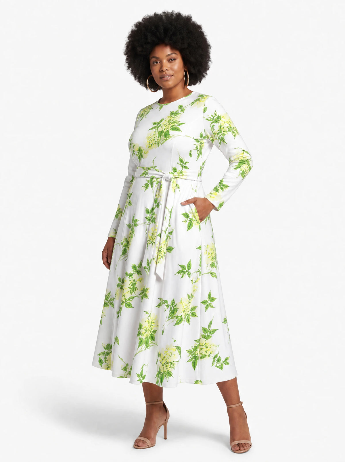 "Yasmini" Long Sleeve Midaxi Dress — front view on model