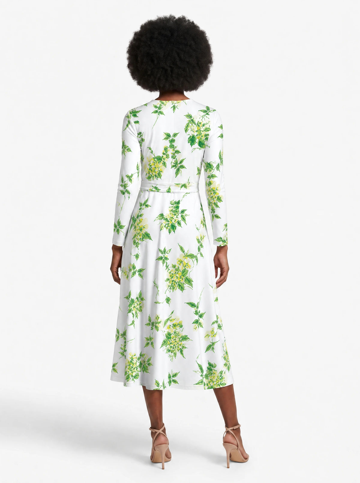 "Yasmini" Long Sleeve Midaxi Dress — back view on model