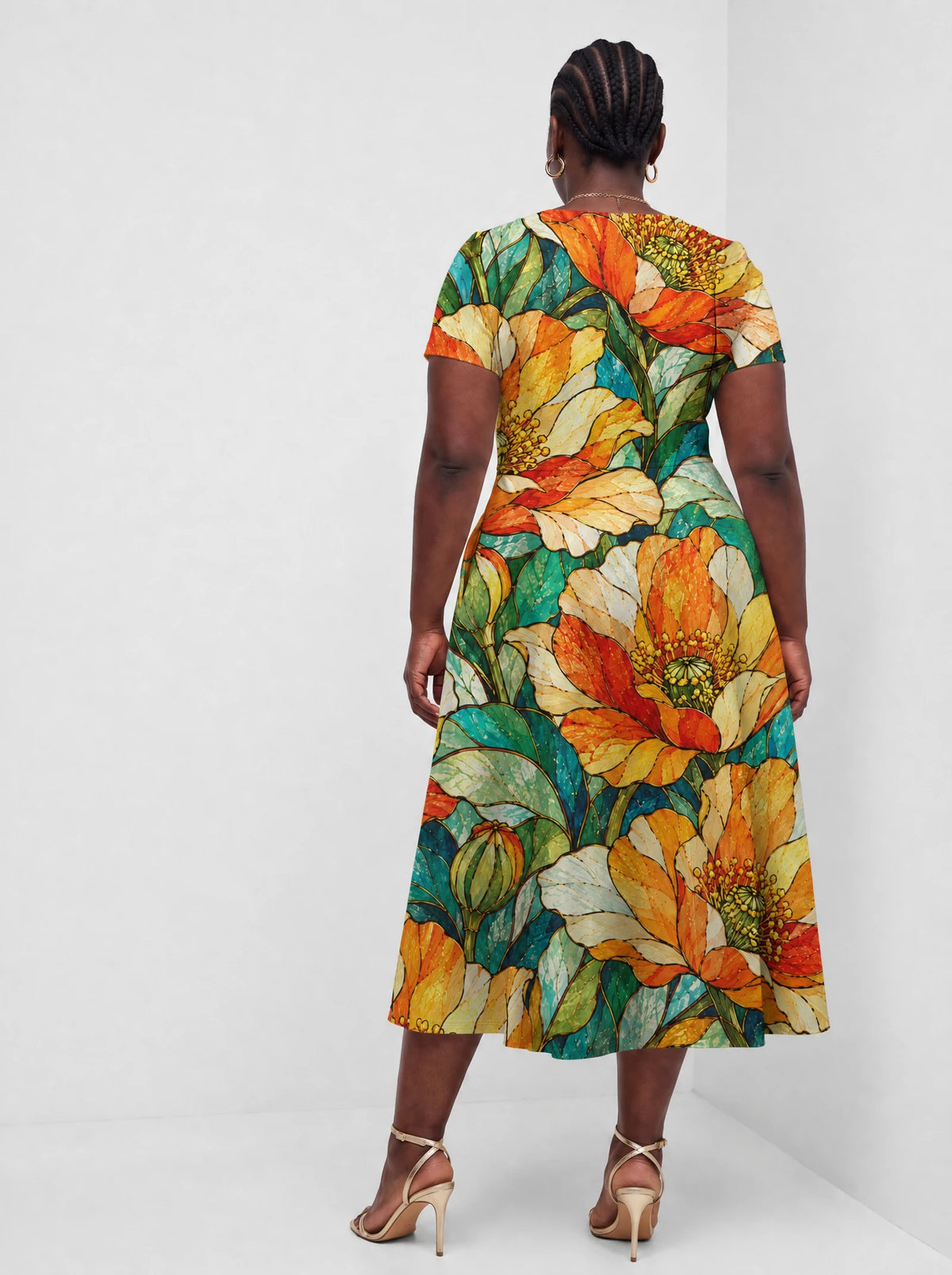 "Zafarani" Sweetheart Midi Dress — back view on model