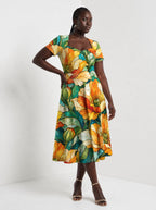 "Zafarani" Sweetheart Midi Dress — styled on model