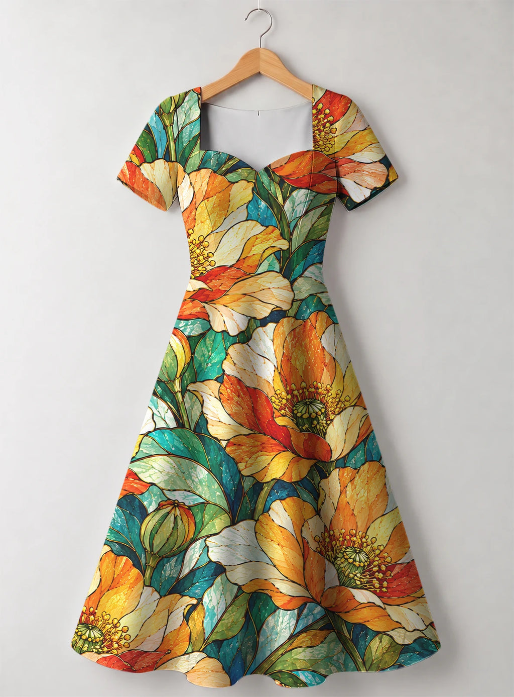 "Zafarani" Sweetheart Midi Dress — front flat