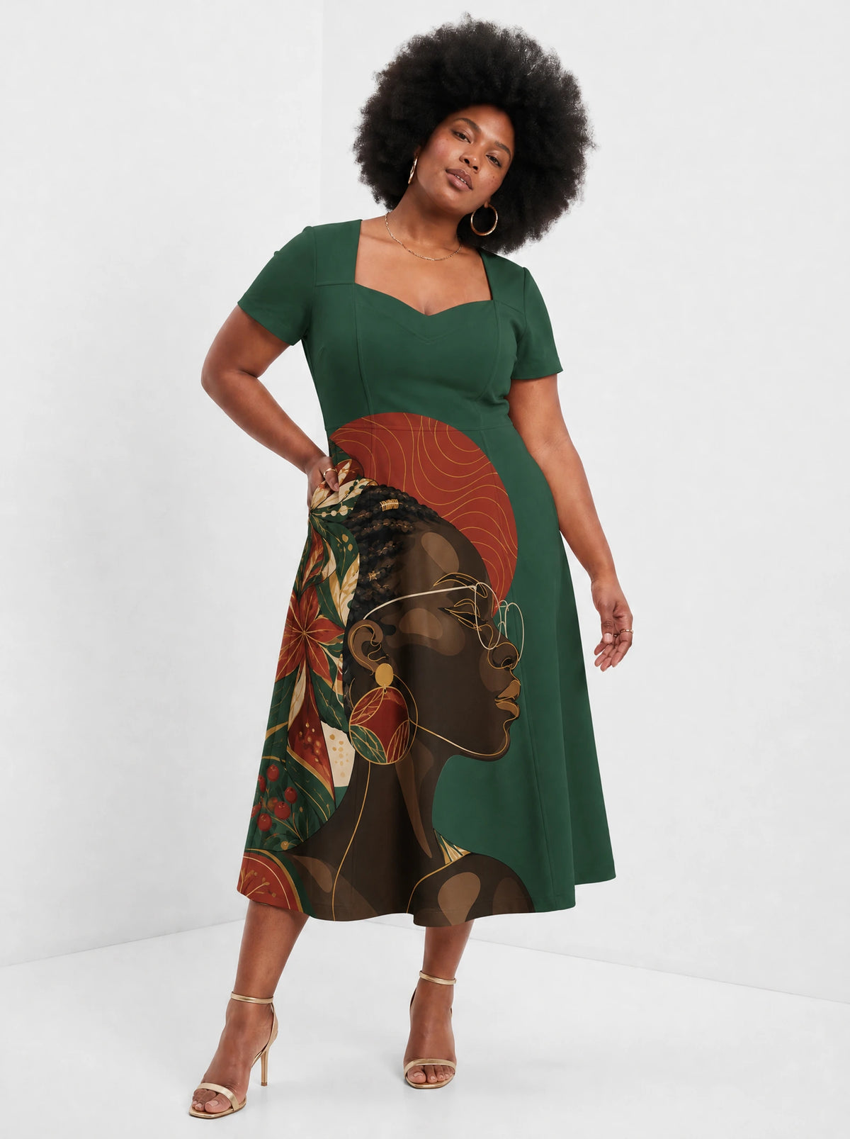 "Zuhura" Sweetheart Midi Dress — front view on model