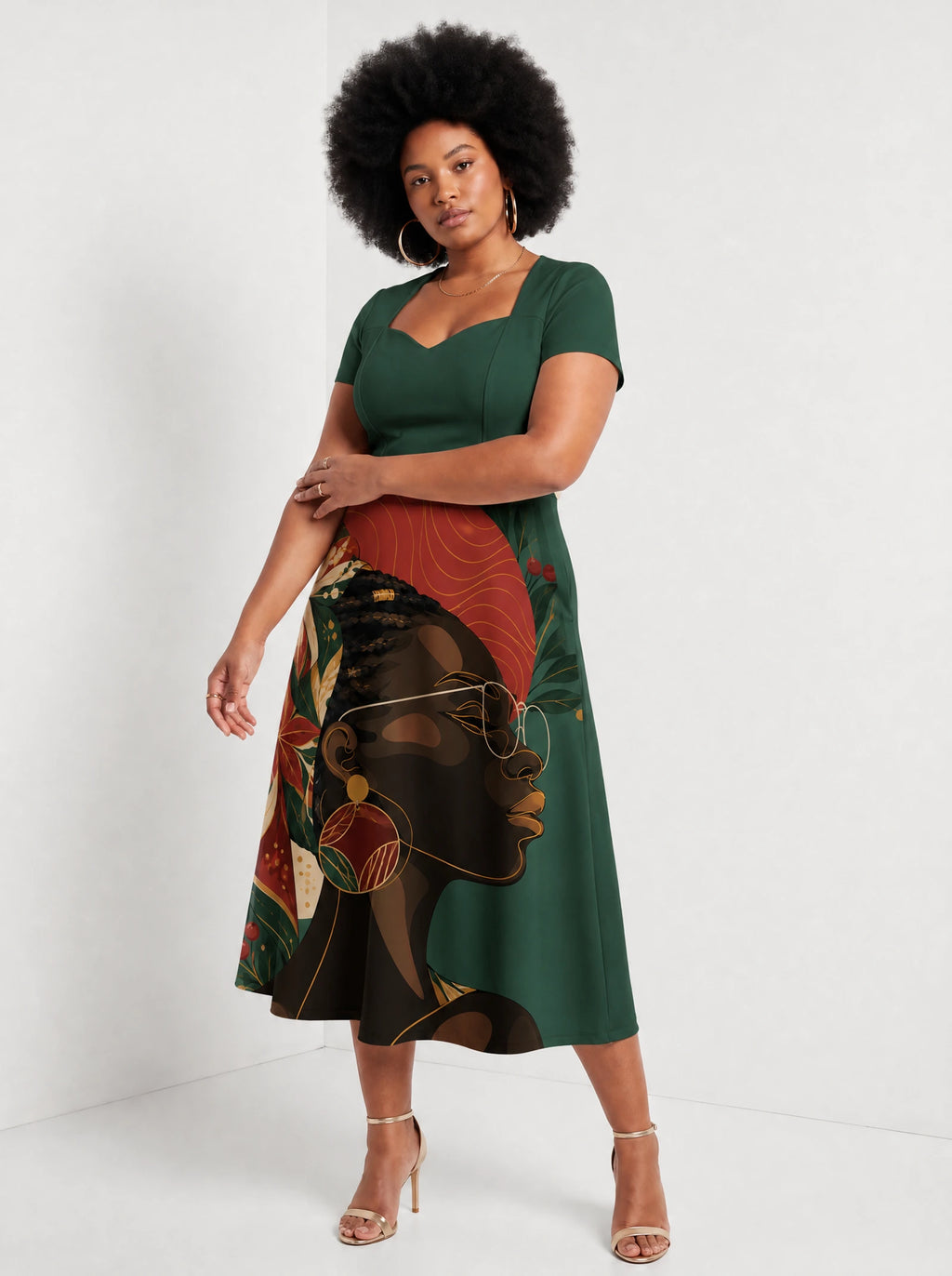 "Zuhura" Sweetheart Midi Dress — styled on model
