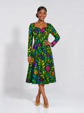"Zumaridi" Long Sleeve Sweetheart Midi Dress