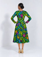 "Zumaridi" Long Sleeve Sweetheart Midi Dress — back view on model