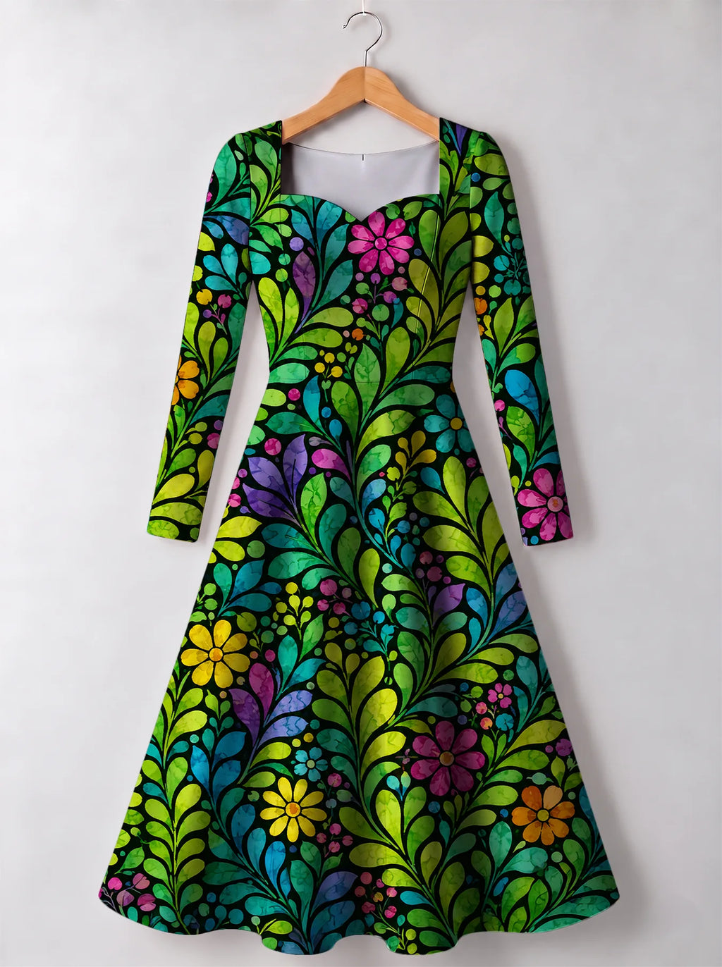 "Zumaridi" Long Sleeve Sweetheart Midi Dress — front view