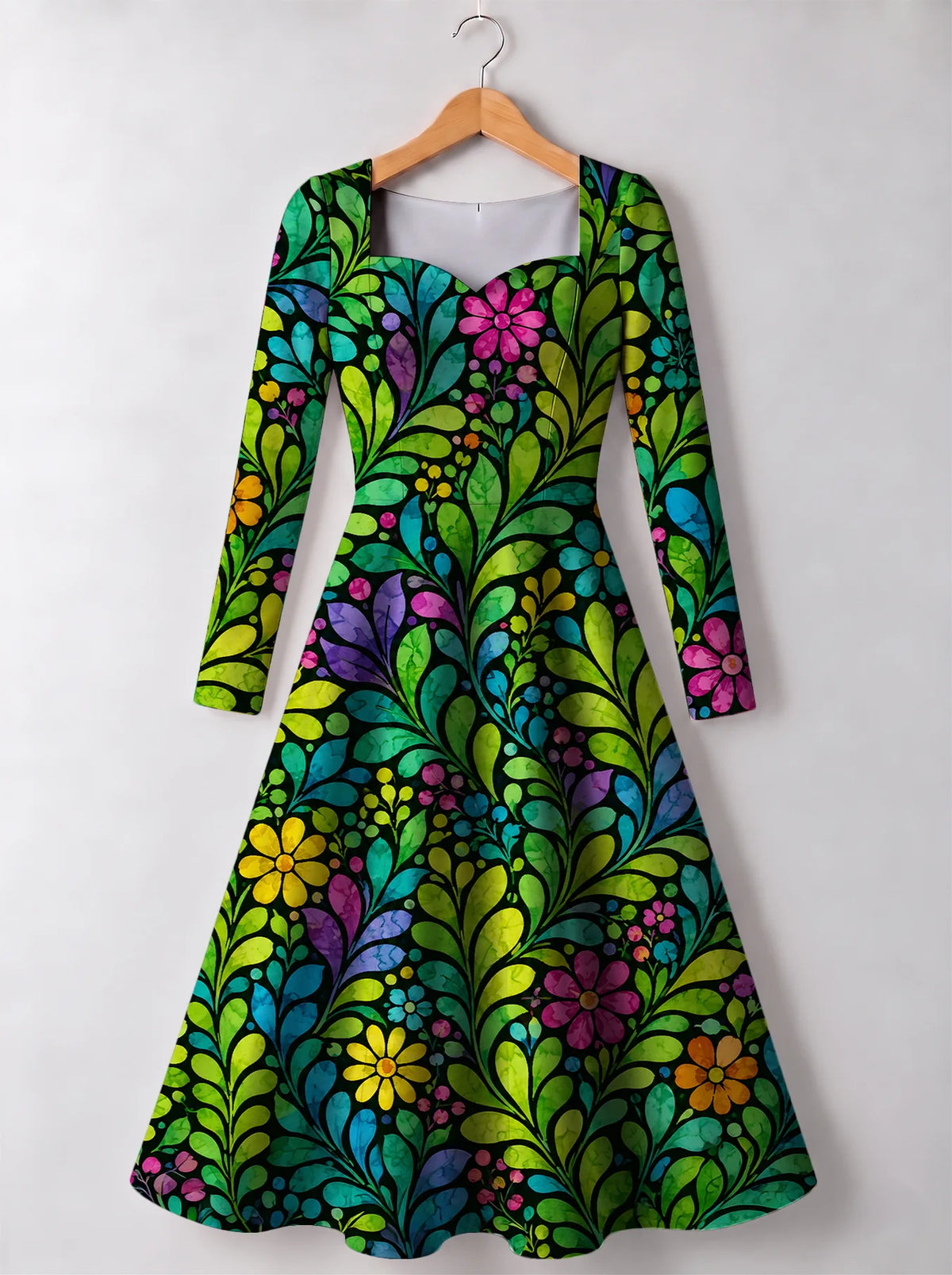 "Zumaridi" Long Sleeve Sweetheart Midi Dress — front view