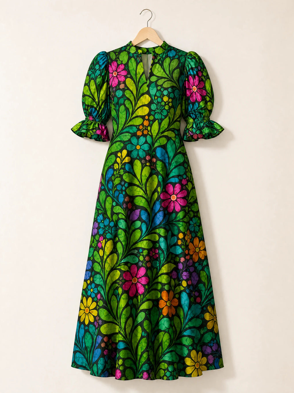 "Zumaridi" Puff Sleeve Dress — the dress on a hanger, front