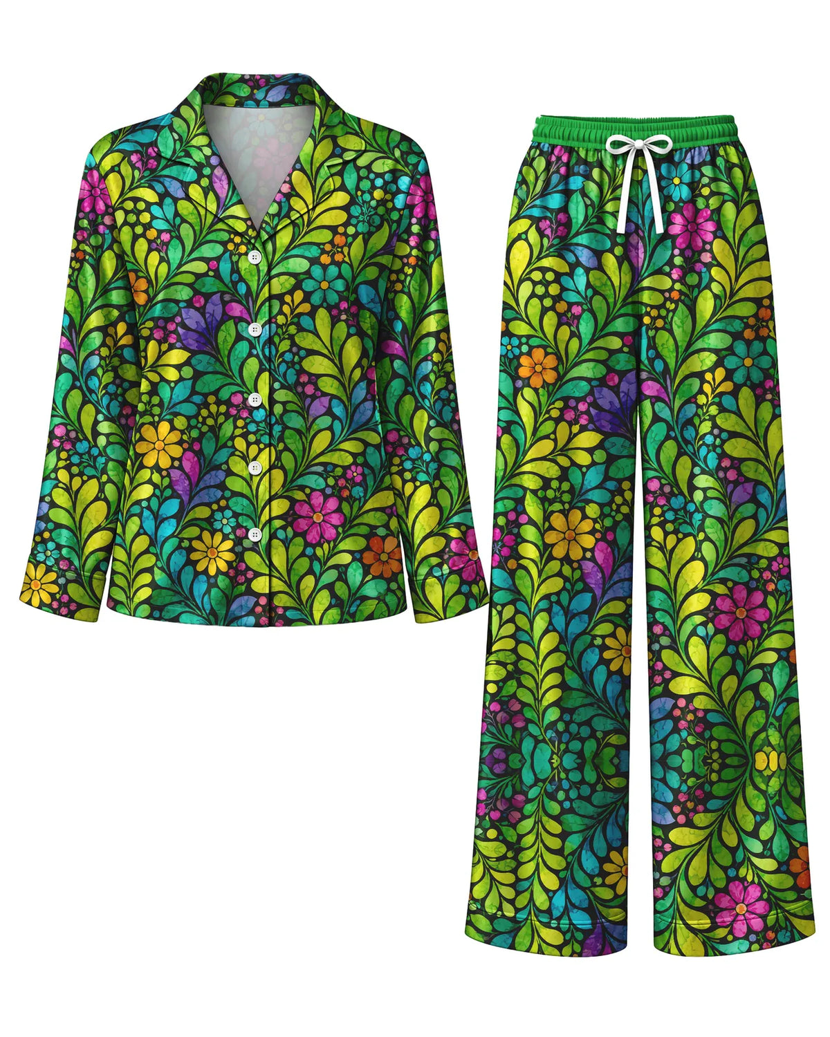 "Zumaridi" Pajama Set — flat lay of the shirt and pants