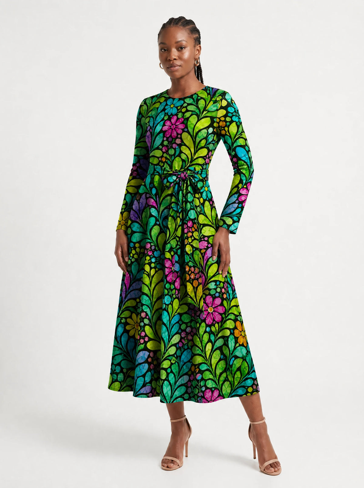 "Zumaridi" Long Sleeve Midaxi Dress — front view on model